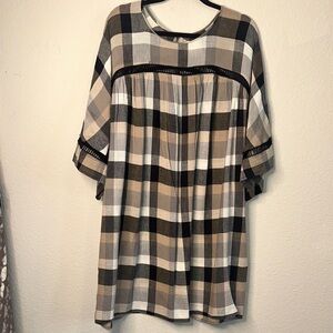 Maeve Checkered Mini Dress‎ - Black, Tan, Cream
